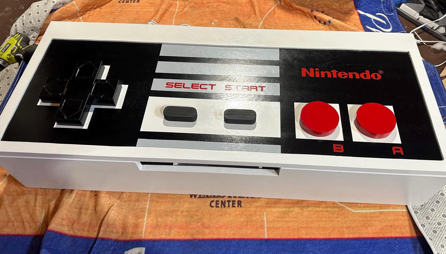 Nintendo NES Controller Coffee Table, wooden chest.