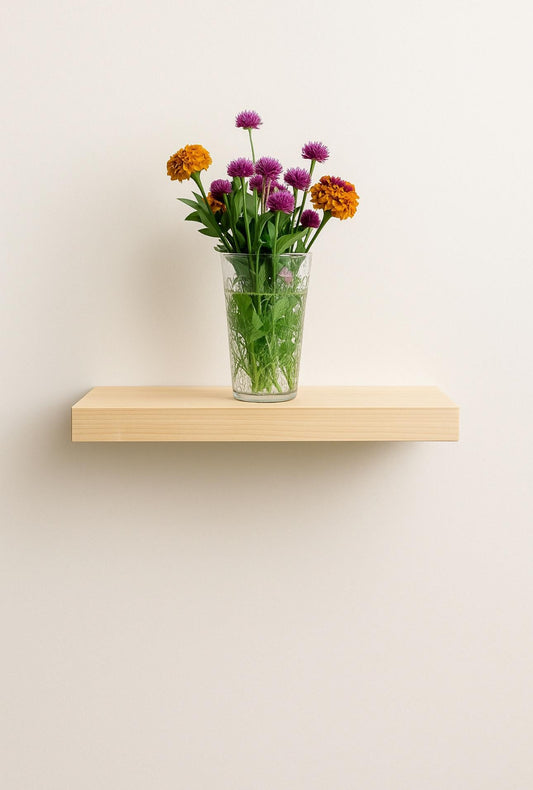 Handcrafted Solid Poplar Floating Shelf | Heavy Duty Hidden Bracket | 17” or 24” Wide | Modern Minimalist Wall Shelf